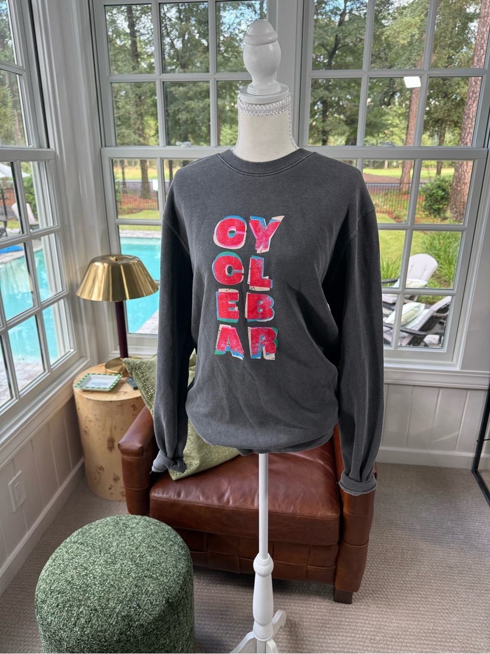 Cyclebar Charcoal Sweatshirt with Red and Blue Appliqué